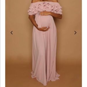 Mauve Pink Ruffle Maternity Gown